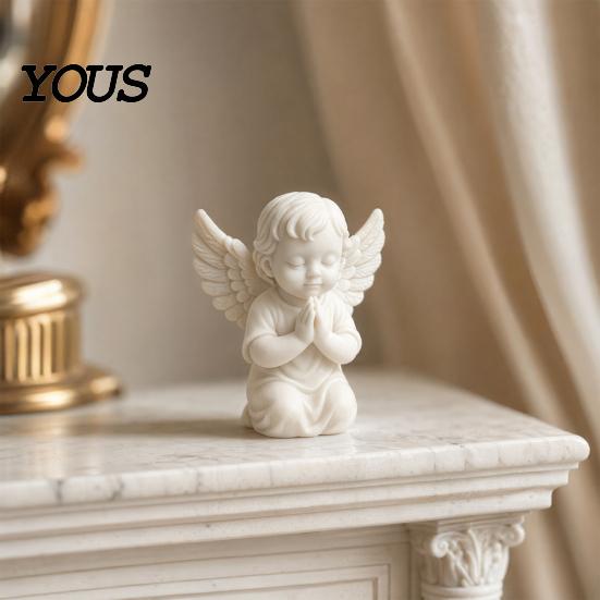 Wings Angel Sculpture 3D Printed Kneeling Figurine, Praying Cherub Desktop Statue, Ornament for Home Office Indoor Outdoor Garden Decor Figurine
