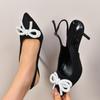 Fashion Elegant Pearl Bowtie High Heels Sandals Women Summer Ankle Straps Thin Heeled Pumps Woman Plus Size 43 Black Party Shoes