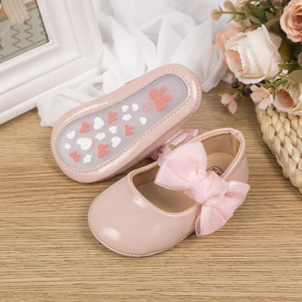 Spring & Autumn PU Soft Sole Bowknot Toddler Shoes - Breathable, Non-slip Magic Tape Princess Baby Shoes