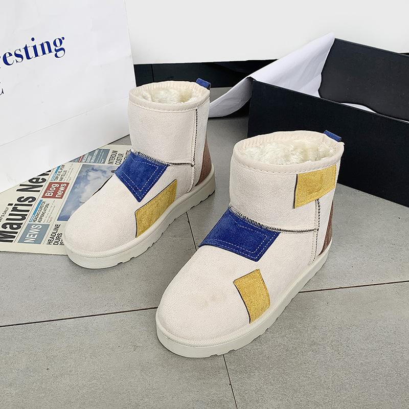 Women's Colorblocking Large Size Soft Sole Winter Warm Fur One Snow Boots Padded Lined Ankle Boots Non-slip Hiking Casual Sports Cotton Boots