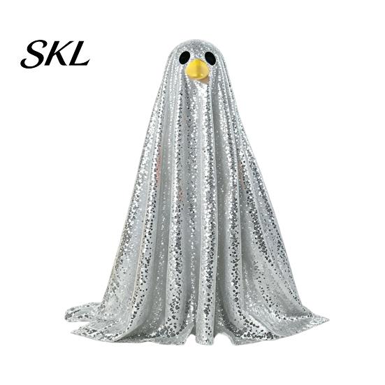 Ghost Outfit for Garden Goose Halloween Costume, with Shiny Sequin Decor, Decorative Accessories Statue Atmosphere Prop, Holiday Yard Decorations Cute