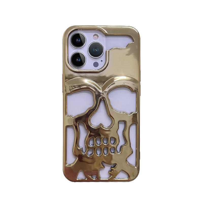 Luxury Matte Plating Metallic Color Hollow Out Skull Hard Case for IPhone 14 13 12 11 Pro Max 14 Plus Fashion Shockproof Cover