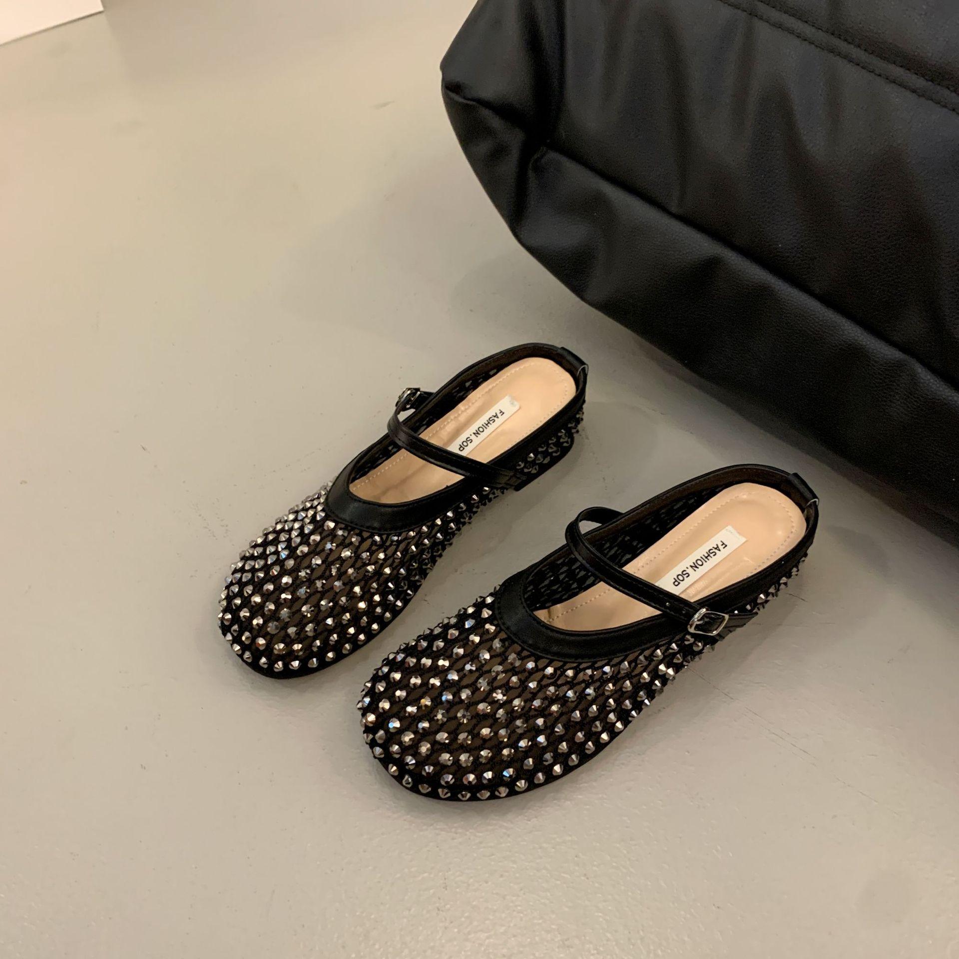 

Inner height increase Birkenstock bag head half slippers women s summer outer wear 2025 new one-pedal rhinestone shiny single shoes sandals 35
