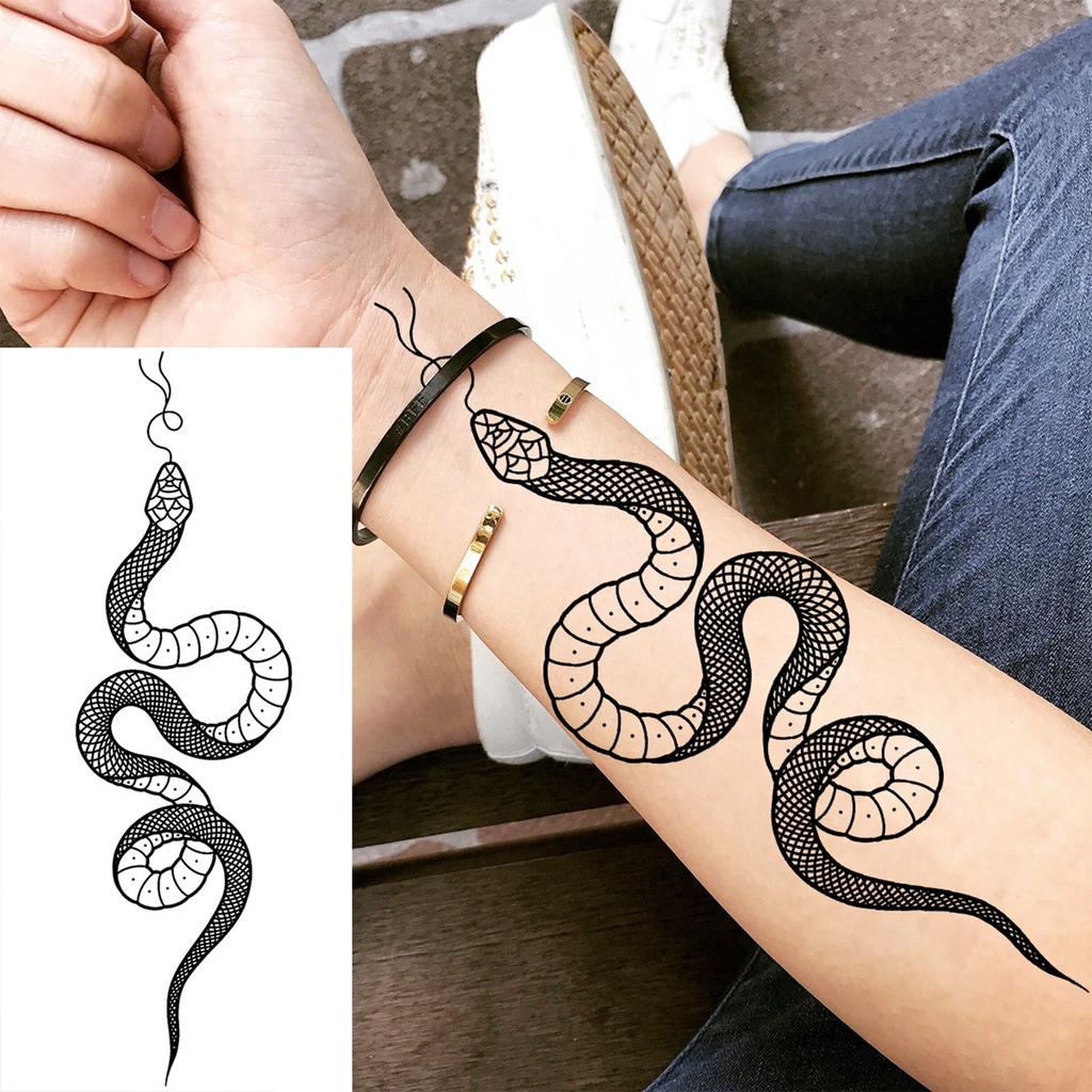 1 Sheet Flower Snake Temporary Tattoos For Women Girls Black Peony Rose Flora Sexy Tattoo Sticker Waterproof Self Adhesive Arm