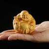 Sculptură din lemn masiv natural Buddha Râzând, Statuetă Zeul Chinez al Bogăției Drăguță Decorațiune pentru Casă Cameră Birou Mașină Statuetă