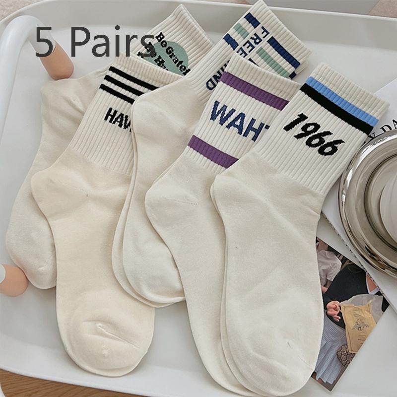 

5 пар женских демисезонных универсальных спортивных влагоотводящих студенческих белых гольфов 5 Pairs