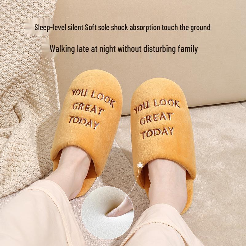 Premium Striped Knitted Cotton Slippers - Non-Slip, Silent, Warm Plush for Couples, Perfect for Autumn & Winter Indoors.