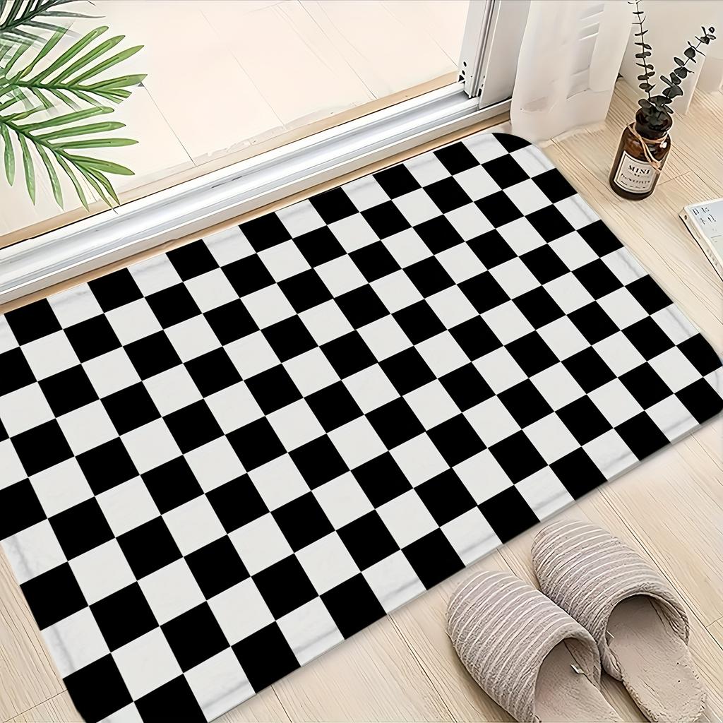 Black White Check Kitchen Mat Home Decor Non-slip Hallway Balcony Rugs Laundry Rooms Entrance Door Mat Bathroom Foot Pad