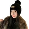 Hat Women's Fashion Leather Label Knitted Wool Hat Winter Warm Student Ear Cap Thick