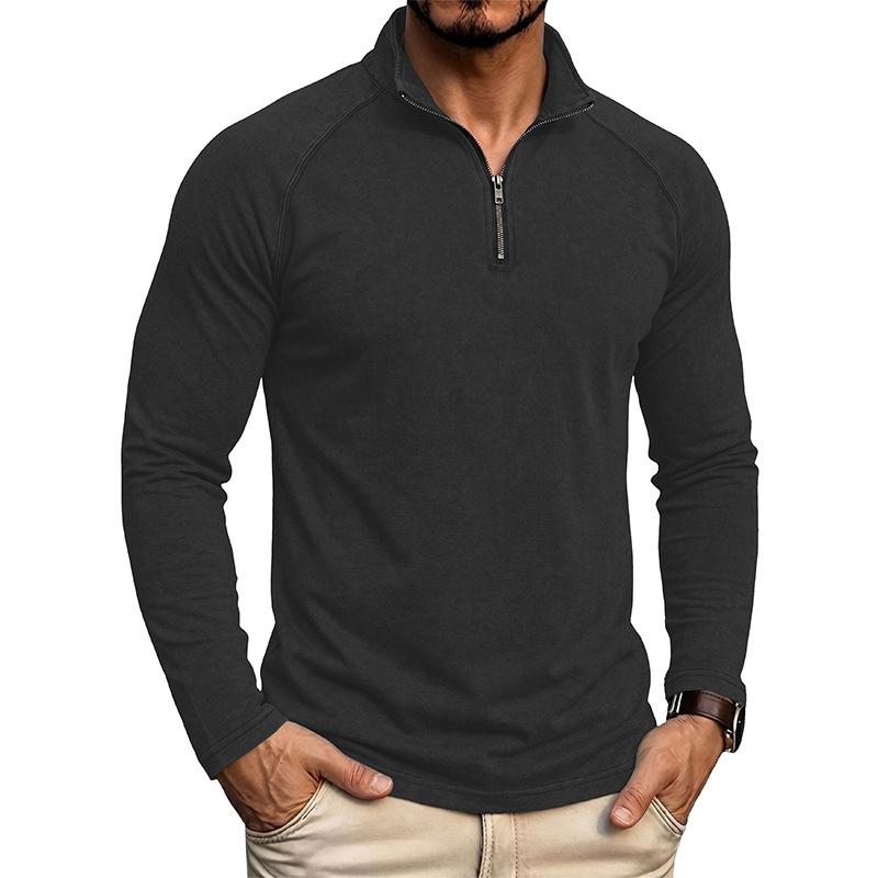 Men S Vintage Washed Long Sleeve Stand Collar Henley Shirt S чёрный