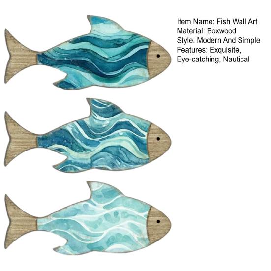 3 Pcs Wooden Fish Wall Decor Nautical Coastal Theme Wall Art Vintage Beach Blue Fish Wall Sculpture for Lake House Bathroom Bedroom Decor