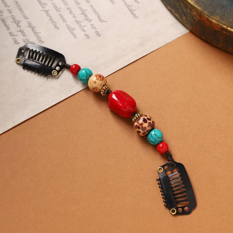 Tibetan Natural Stone Woven Hairpin Retro Personalized Niche Edge Clip Hair Accessories Tibetan Exotic Women's Headdress