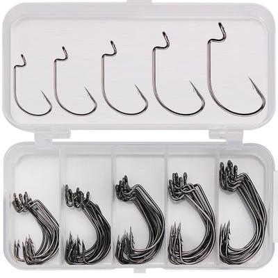 50pcs Offset Hook Kit 2#3/0#  Texas Rig Hooks High Carbon Steel Fishing Kit Professional Fishing Kit
