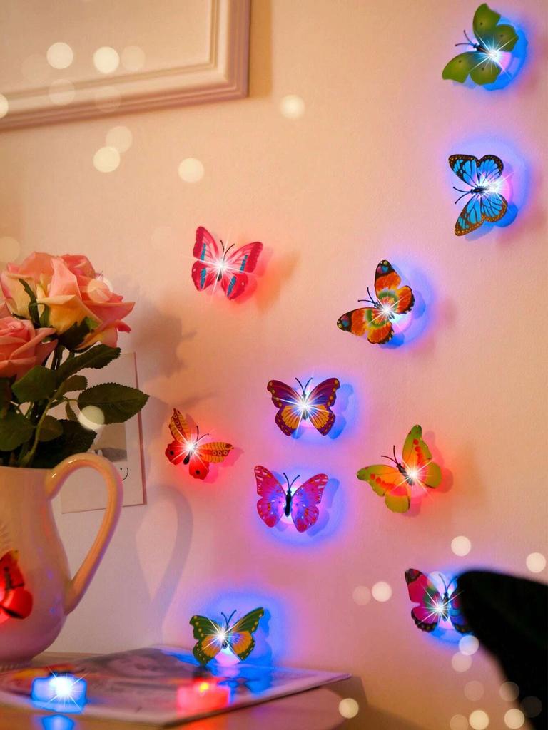 Non-Toxic 12Pcs Random Plastic Creative Butterfly Decoration Home 3D Night Light Wall Stickers Christmas Festival Home Decoration
