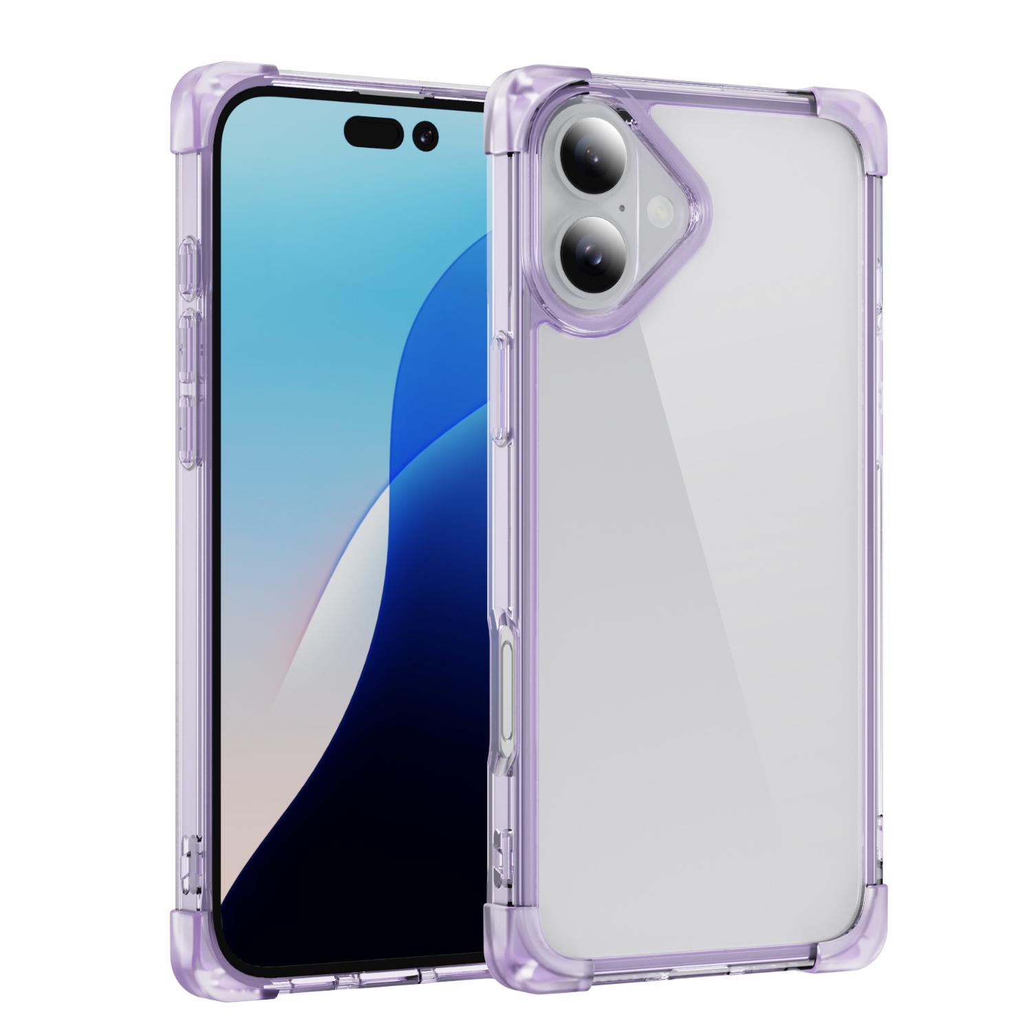 

For iPhone 16 Case Reinforced Corners TPU+Acrylic Clear Phone Back Cover Transparent Purple