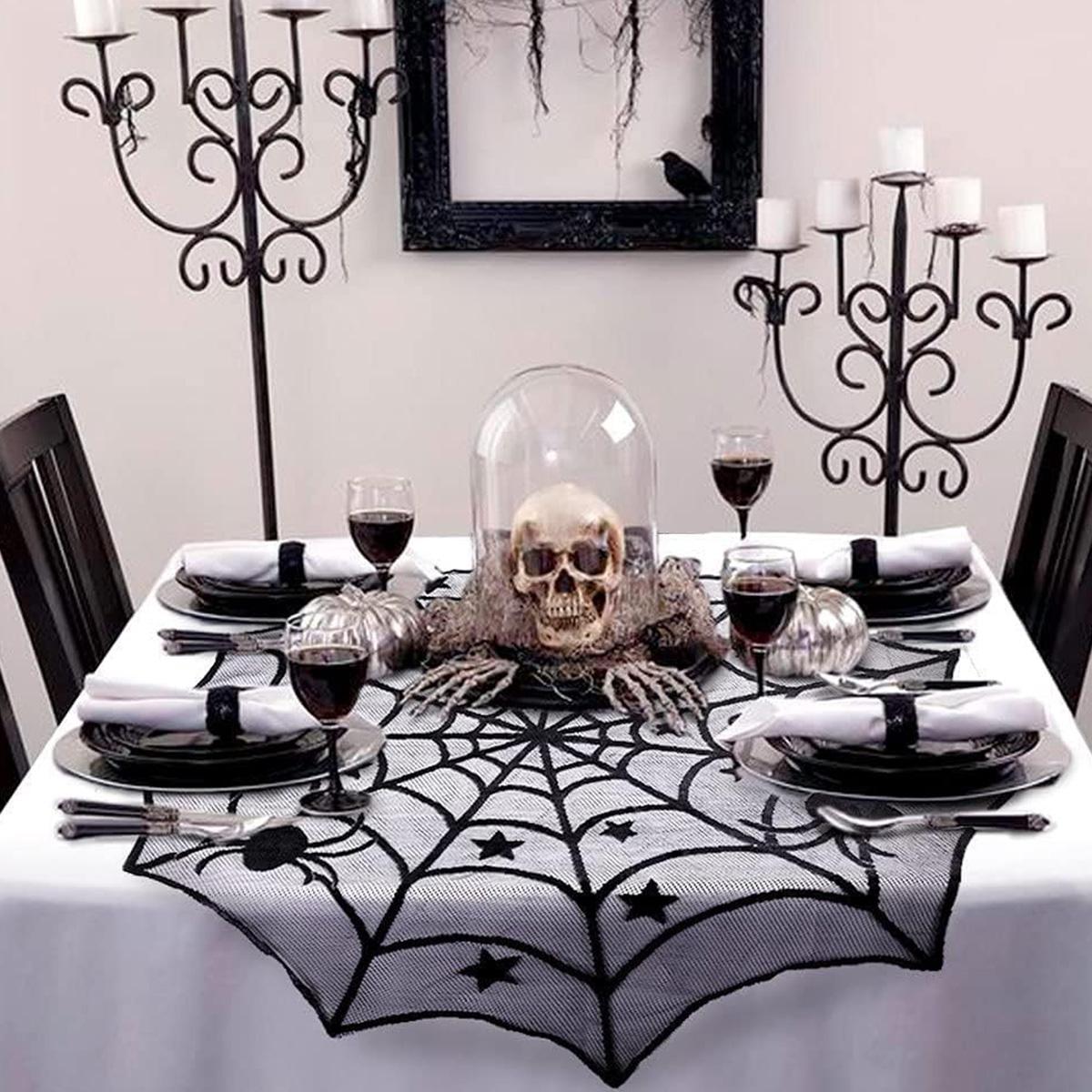 

Halloween Spider Web Tablecloth Happy Halloween Party Decor Lace Tablecloth Table Mat Horror Prop Halloween Party Supplies