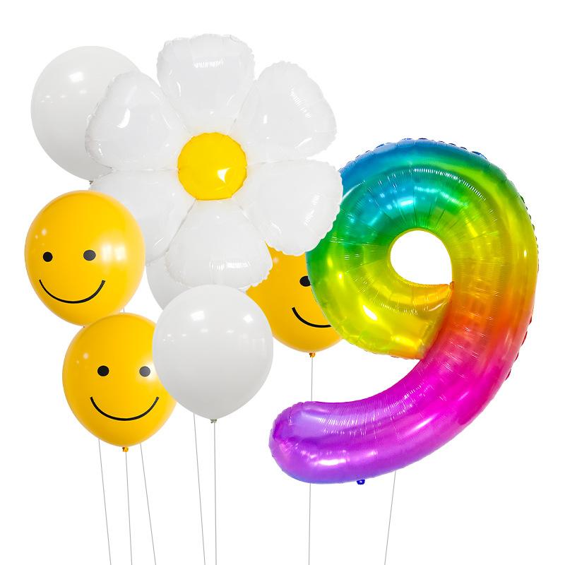 

Маленький Свежий Маленький Морщинистый Хризантемовый Желтый Смайлик Детский День Рождения Цифровой Желейный Алюминиевый Фольгированный Латексный Шар Пучок Number 9