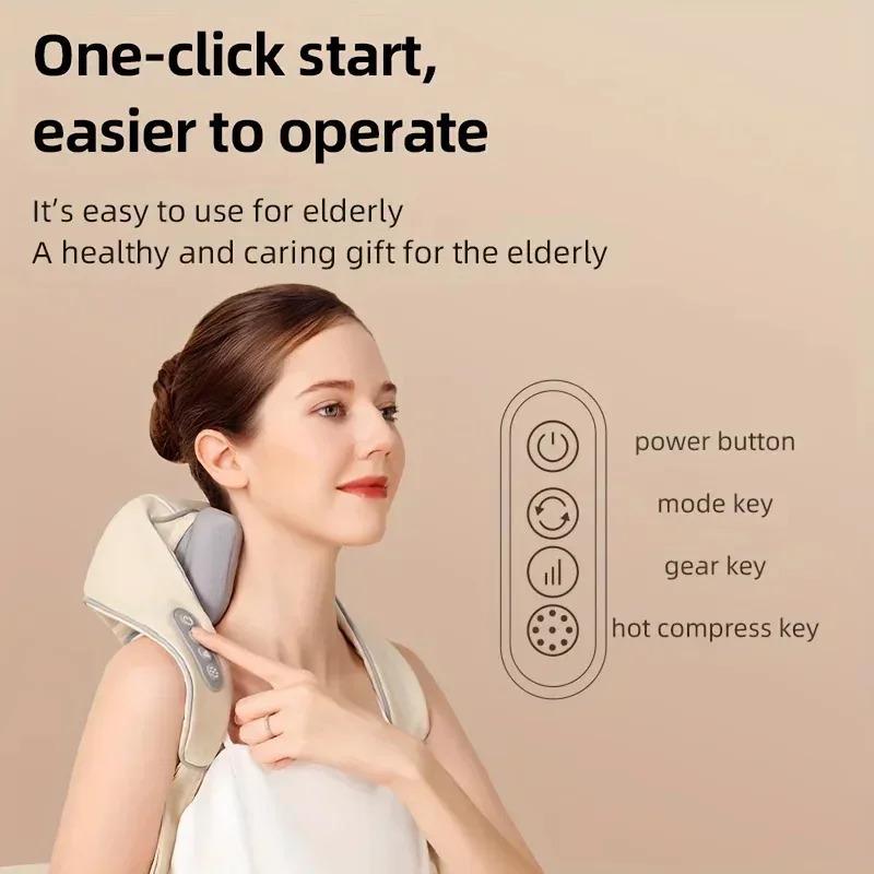 2025 New Wireless Neck & Back Massager Kneading Pillow for Shoulders Trapezius and Cervical Relief Portable Massage Shawl