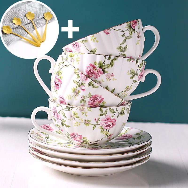 Elegant High-End Coffee Cup Saucer Set, Bone China, Flower Tea Set, British Afternoon Porcelain, Home Drinkware
