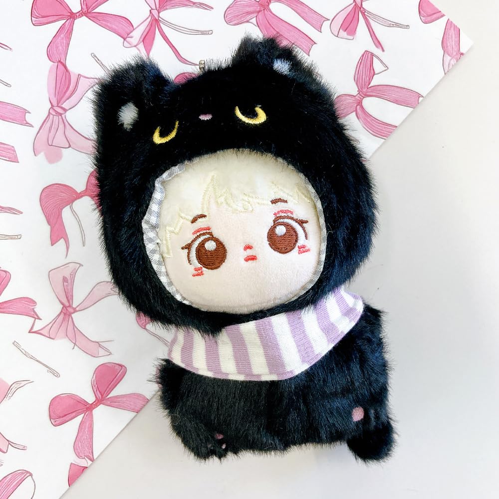 Black Cat Plush Animal Kigurumi with Bib for 10cm Plush Toys, Plush Clothes, Kigurumi Accessories, Otaku Activities, Doll Mascot, Kpopdoll Costume