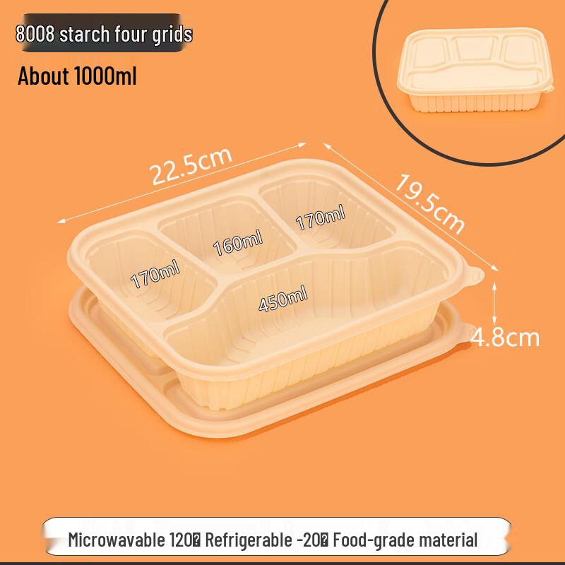 Eco-Friendly 1000ml Corn Starch 4-Compartment Meal Box