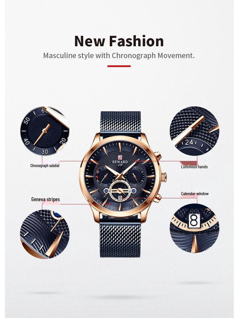 Herren Multifunktions-Sportuhr mit Mailänder Mesh Stahlband - Bestseller in Japan