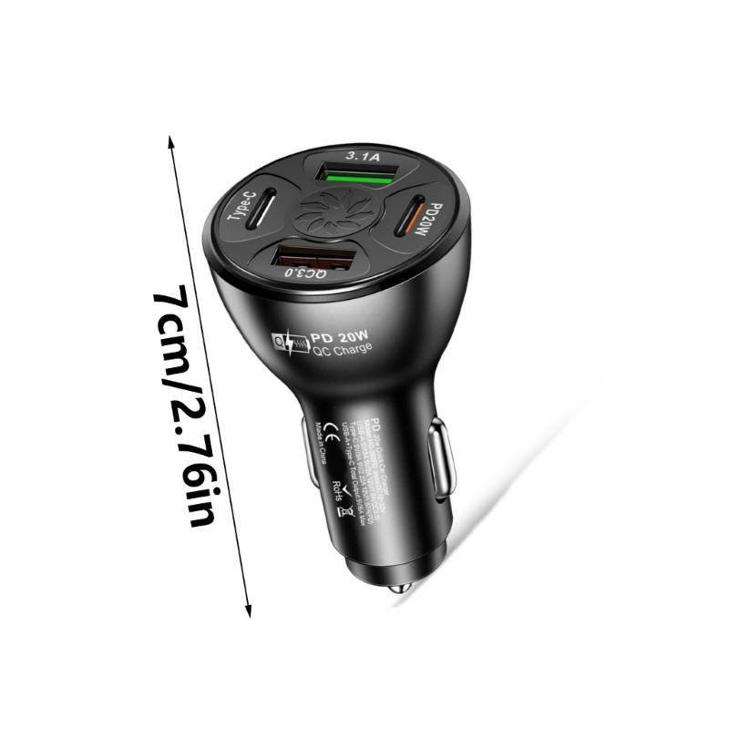 38W USB C Car Charger 4 Port Fast Charging Car Charger Adapter QC3.0 Car USB Charger Multiple Port Adapter for Phone
