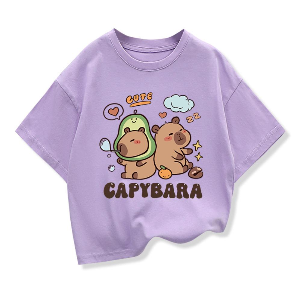 

Capybara Print T-shirt For Kids 3-12Years Girl Anime Short Sleeve Tees Tops 2026 New Children Crewneck Loose T-shirt 110