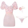 Manyan Deep V Floral Rose High-Waist Sexy Lingerie Set