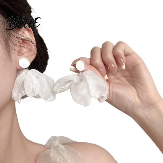 Simple Fashion Earrings Women Mesh Petal Drop Handmade Large Chiffon