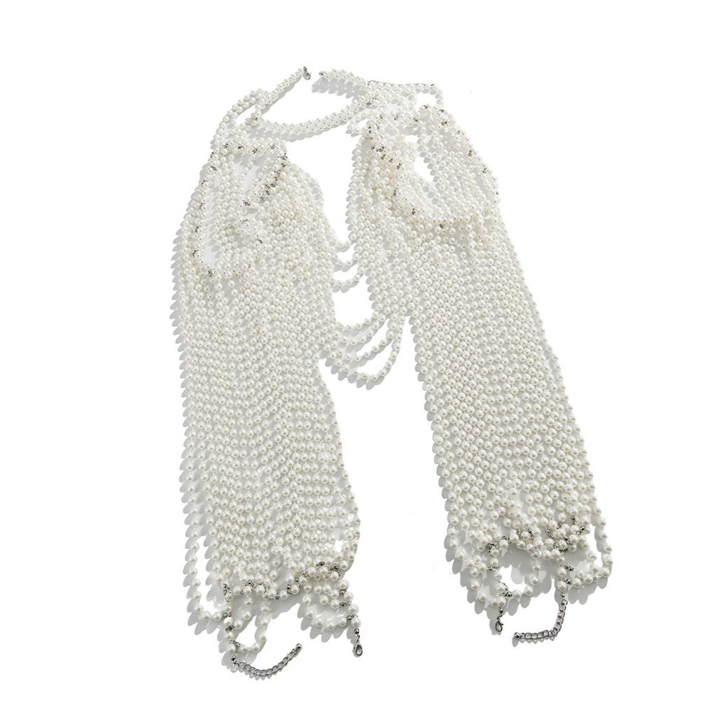 Versatile Pearls Body Jewelry Beaded Cape Featuring Removable Tassels for Multiple Fashion Scenarios Swim Event Ready