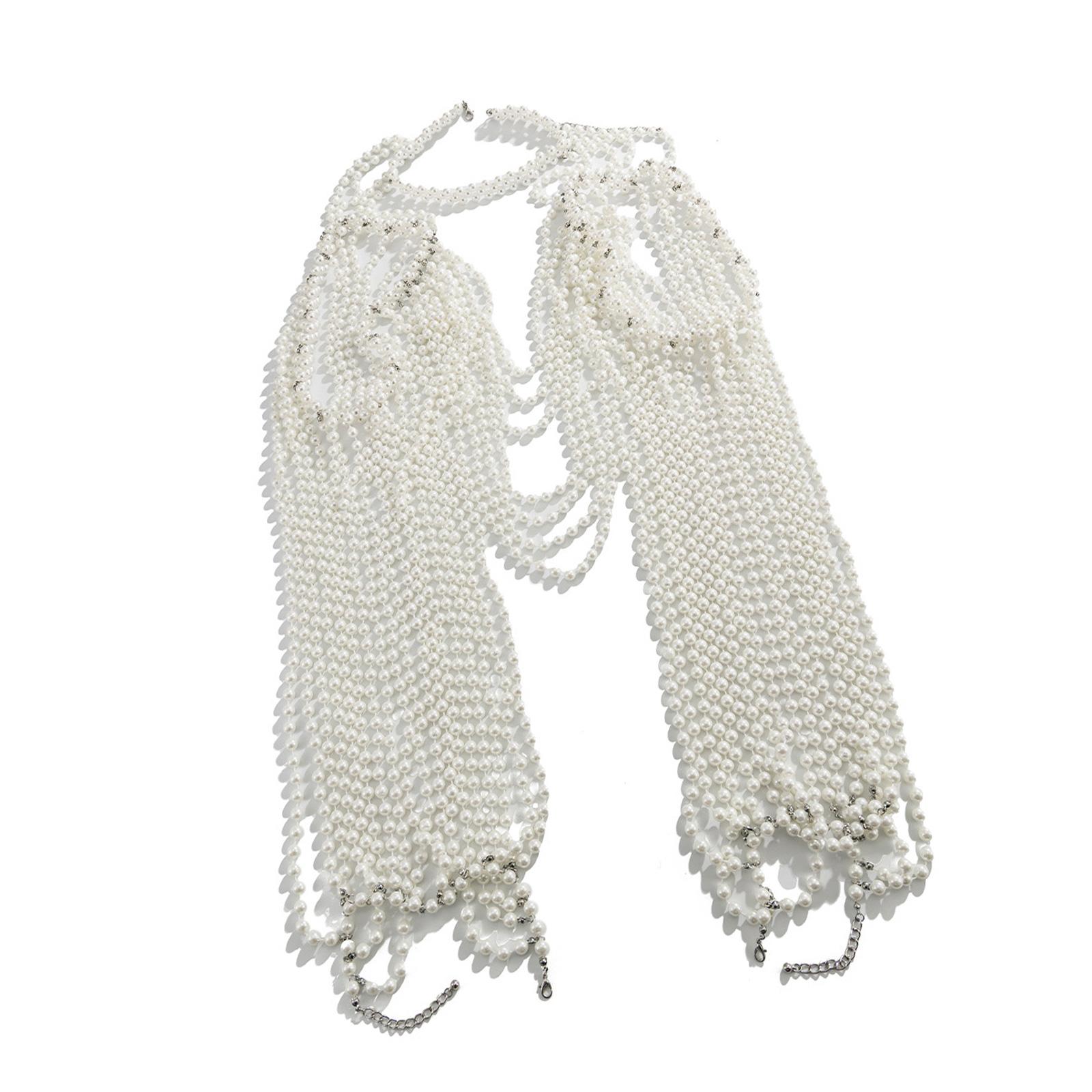 

Versatile Pearls Body Jewelry Beaded Cape Featuring Removable Tassels for Multiple Fashion Scenarios Swim Event Ready 1