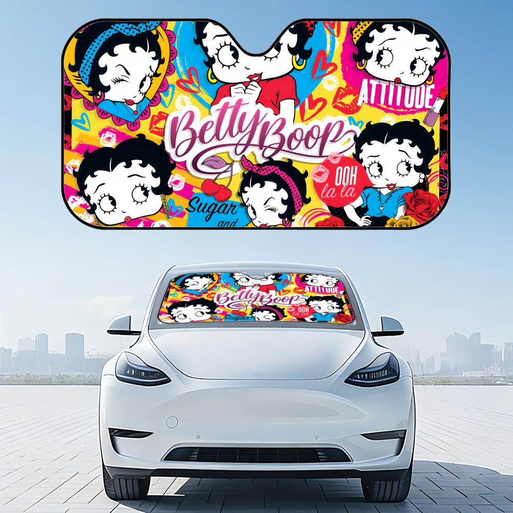 Cartoon Sexy Girl B-Bettys Boops Sun Visor Reusable Aluminum Foil UV Protector Heat Three-layer Insulation Windshield Sunshades