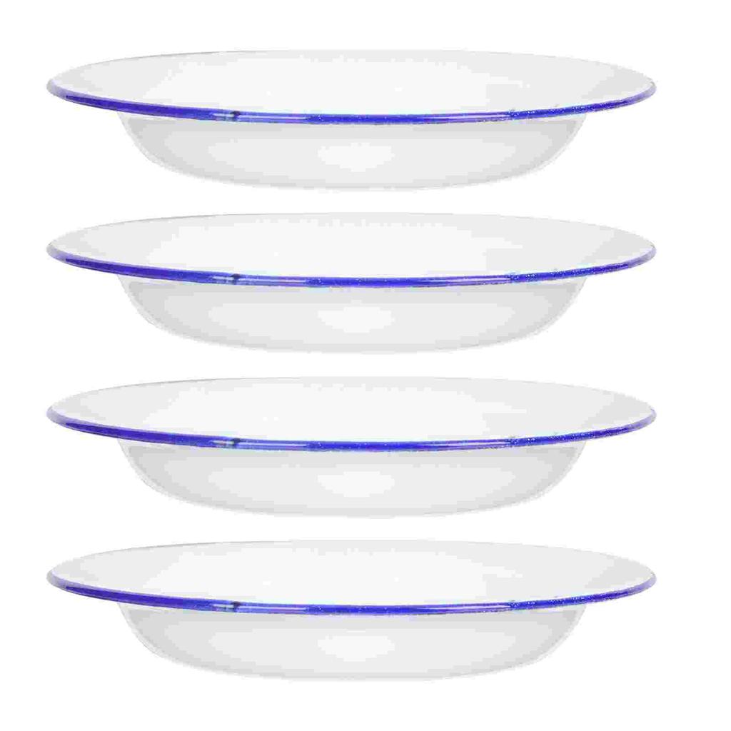 4 Pcs Serving Enamel Dish Set White Platters Enamelware Dishes Vegetarian Diet Dinner Plates
