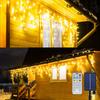 Dalugo USB Rechargeable Solar LED Icicle Lights, Outdoor Waterproof String Lights with Remote Control, 6.5m Long, 200 LEDs, 5m Lead Wire, Timer