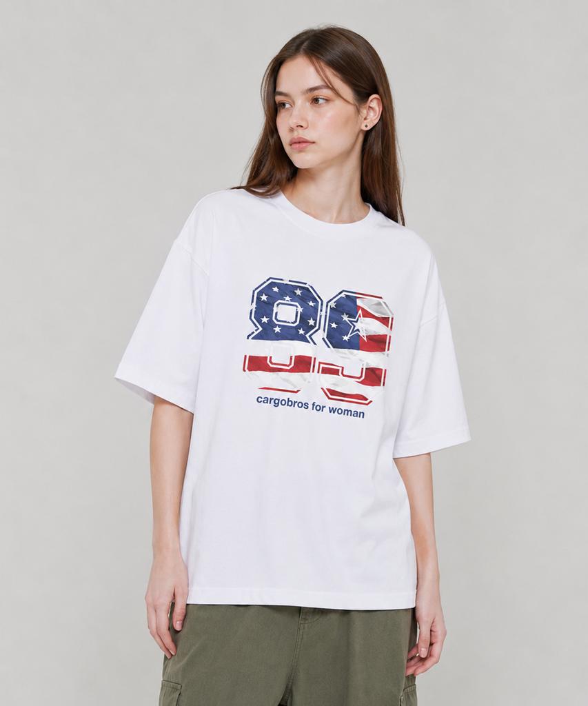 CARGOBROS FOR WOMAN American Flag Short Sleeve T-Shirt (White)