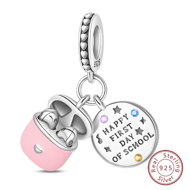 Fit 925 Silver Charms Beads Little Bear Lamb Little Flying Pig Pink Charms For Women DIY Birthday Jewelry Gift