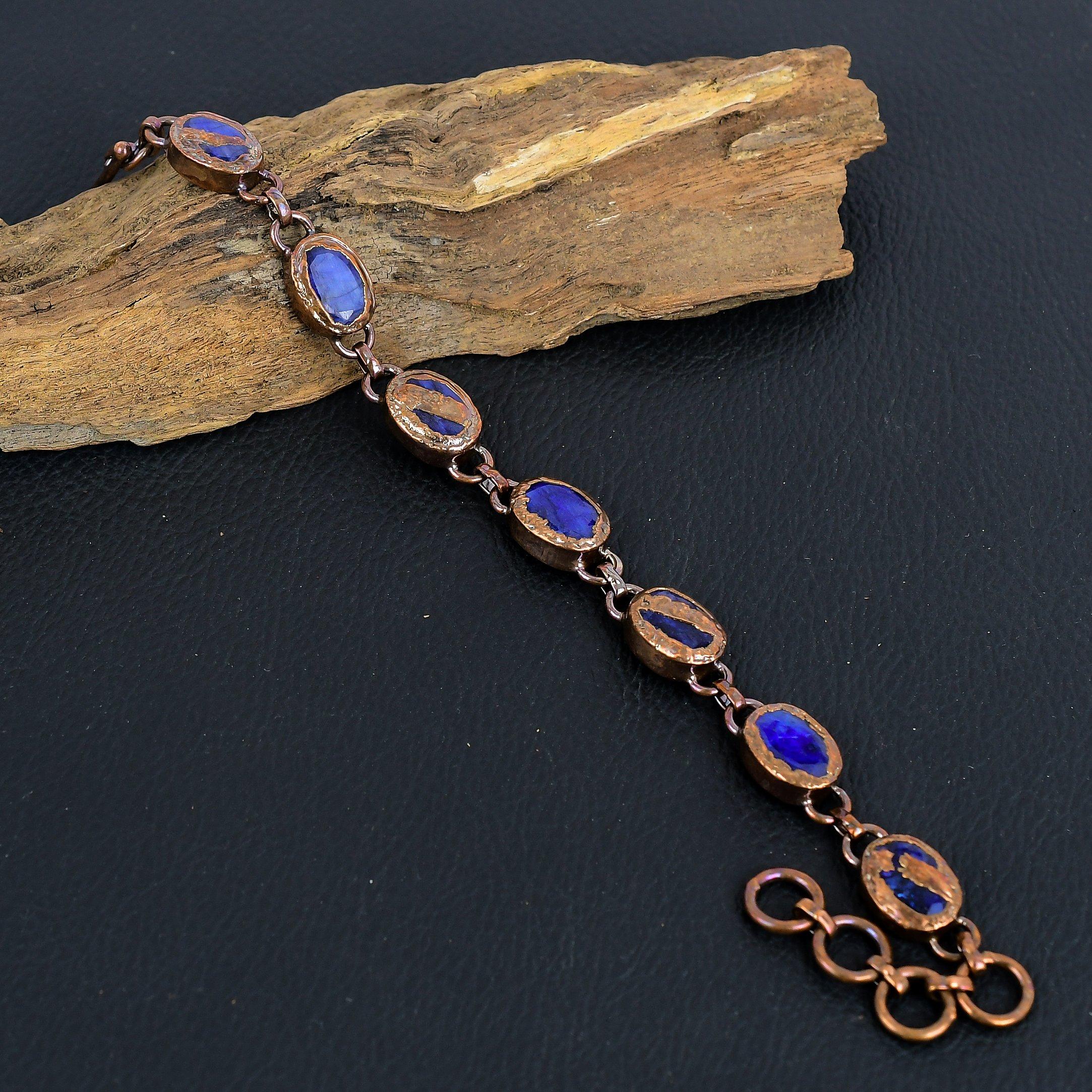 

Браслет с синим сапфиром, Браслет из натуральных камней ручной работы, Антикварные украшения из меди, гальванизированные электроформовкой, Для подарка на помолвку