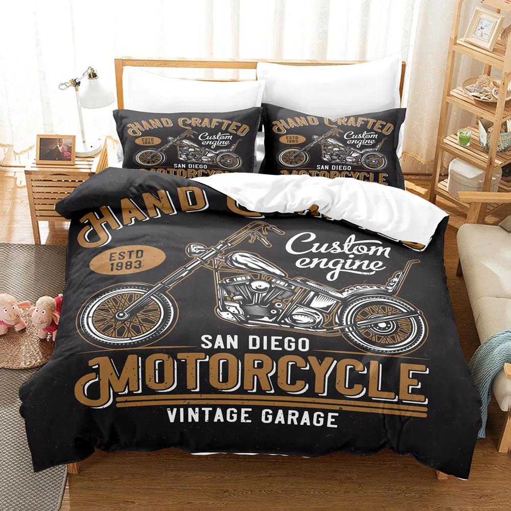 Motorcycle Duvet Cover Dirt Bike Extreme Sports Theme Motocross Racer King Queen Size for Boy Girl Adult for Bedroom Decoration