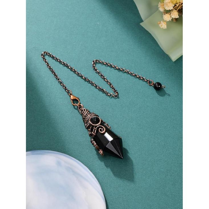 PESOENTH Black Obsidian Crystal Pendulum Dowsing Divination Scrying Pendulum with Bronze Wrap Healing Stone Gemstone Quartz Point Pendant Spiritual