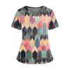 Women's Fashionable Printed V Neck Double Pocket Short Sleeved Shirt With Slit Hem Uniform And Worker Top