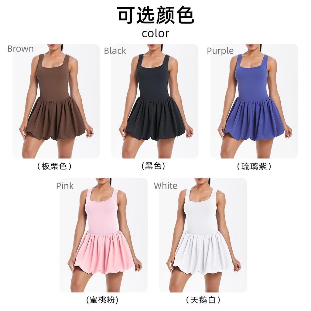 NEW Bare Feel Sports Dress with Pocket,anti-exposure,tennis Wear with Bra Pads,gym Suit,yoga,running, Sports Trends, Cycling Dress White