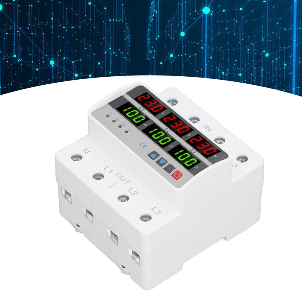 3 Phase DIN Rail Protective Device Over Under Voltage Current Limiting Self Resetting Protector AC22