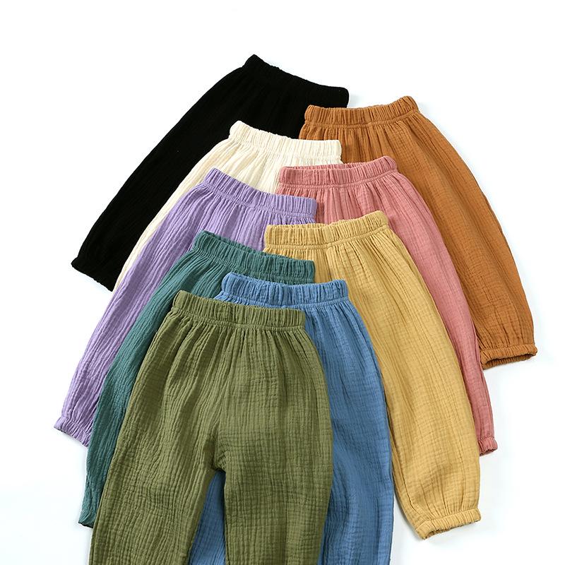 Kids' Summer Korean-Style Double-Layer Cotton Gauze Mosquito-Repellent Retro Pants