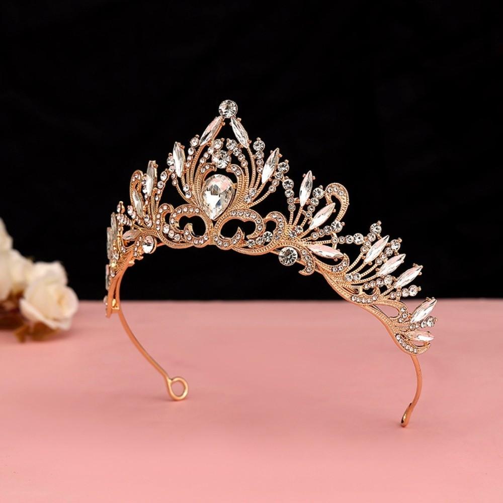 Vintage Baroque Crown Antique Bronze Princess Rhinestone Tiara  Birthday Head Jewelry