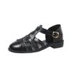 Fashion Women's Flat Sandals Round Toe Buckle Strap Narrow Band Shoes for Women Dress Roman Retro Solid Breathable Zapatillas De Mujer