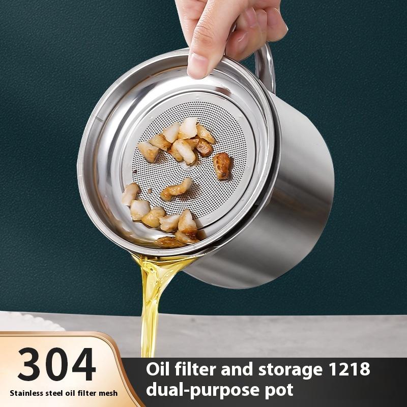Pot Conteneur Pichet de Rangement en Acier Inoxydable avec Filtre avec Base Pot à Huile de Cuisson pour Outils Ménagers de Cuisine