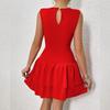 Women's Fashion Color Ruffled Skirt Sleeveless Pleated Dress
