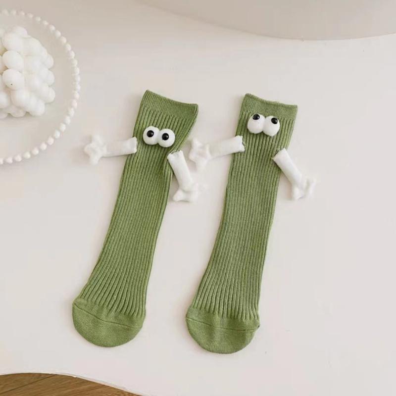 Summer Cotton Magnetic Pull Cute Hand-holding Socks Children's Socks Summer Solid Color Medium Tube Socks Family Socks Girl Socks