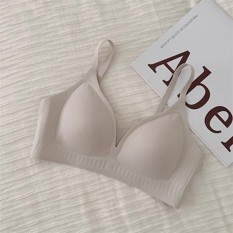 V Yarn Milk Leather Seamless Underwear Women's Big Breasts Show Small Gathering Thin Jelly Strips Pull Up Support Anti-sagging Bra